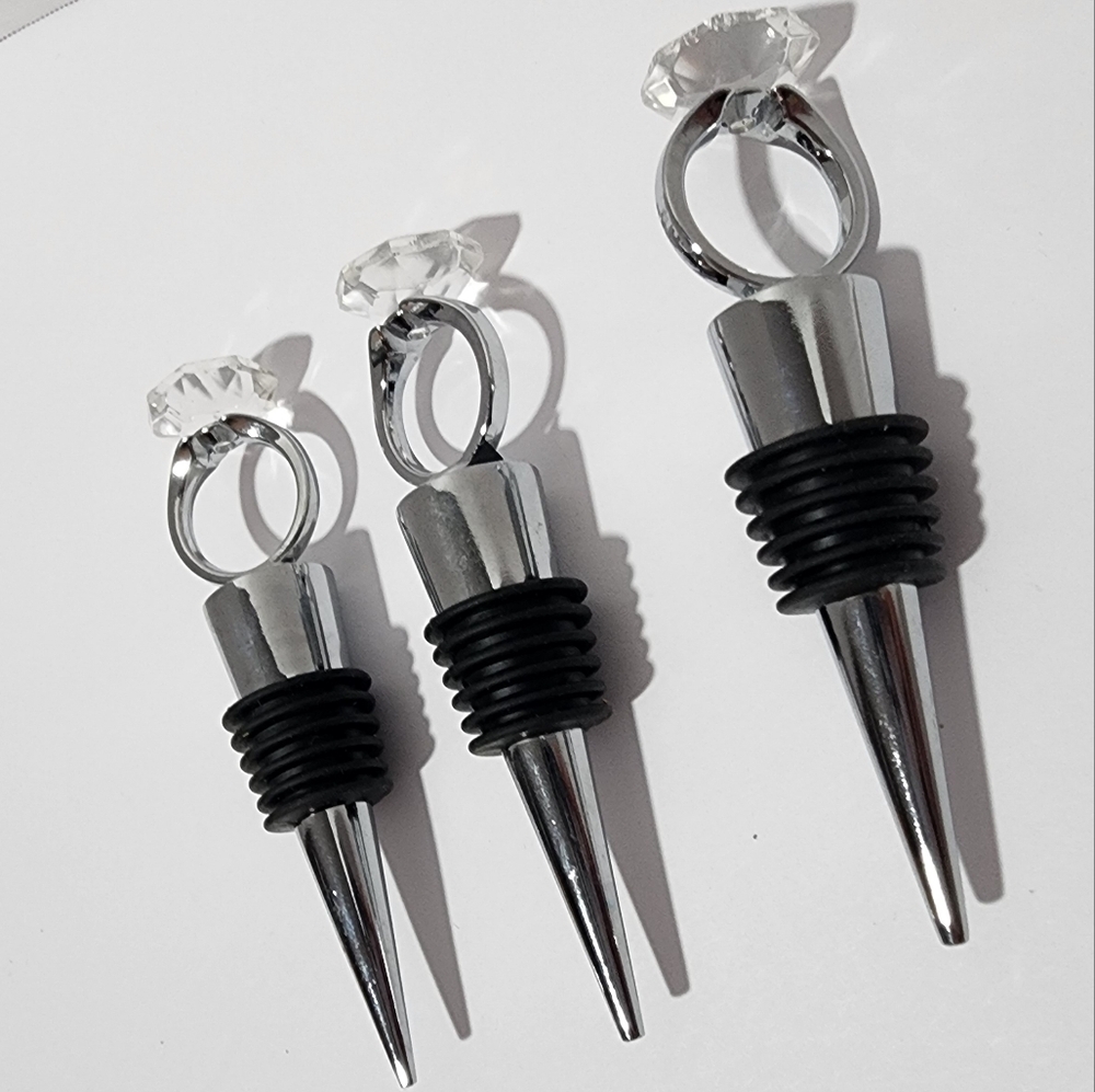 Set Of 3 Wine Bottle Stoppers Diamong Rings